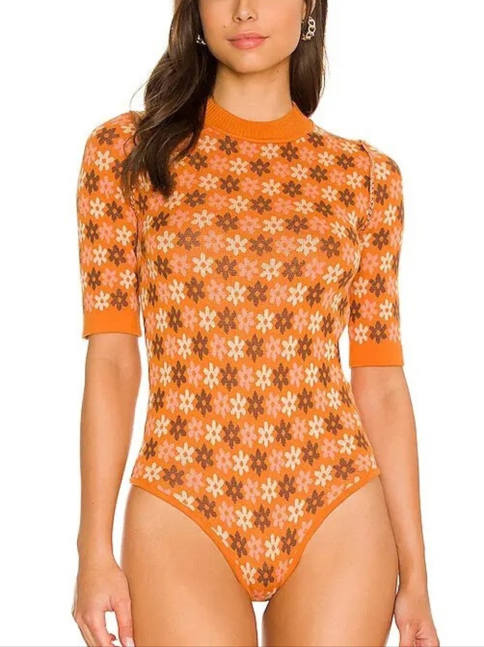 Free People Womens Toffee COmbo Orange Brown Winter Warmer Bodysuit Size XS
